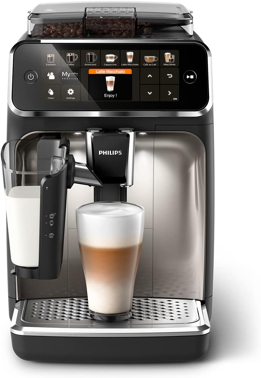 Philips Série 5400 Machine Expresso - Café à Grain - LatteGo Mousseur à Lait, 12 Spécialités de Café, Affichage Intuitif, 4 Profils Utilisateur, Chrome (EP5447/90)
