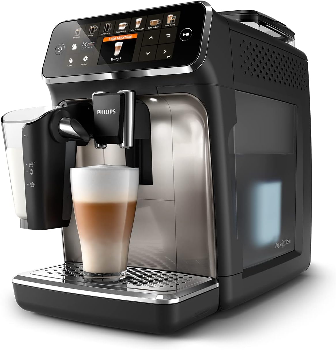 Philips Série 5400 Machine Expresso - Café à Grain - LatteGo Mousseur à Lait, 12 Spécialités de Café, Affichage Intuitif, 4 Profils Utilisateur, Chrome (EP5447/90)